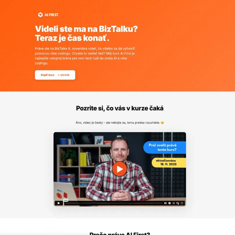 Web AIFirst.sk postavený přes AI