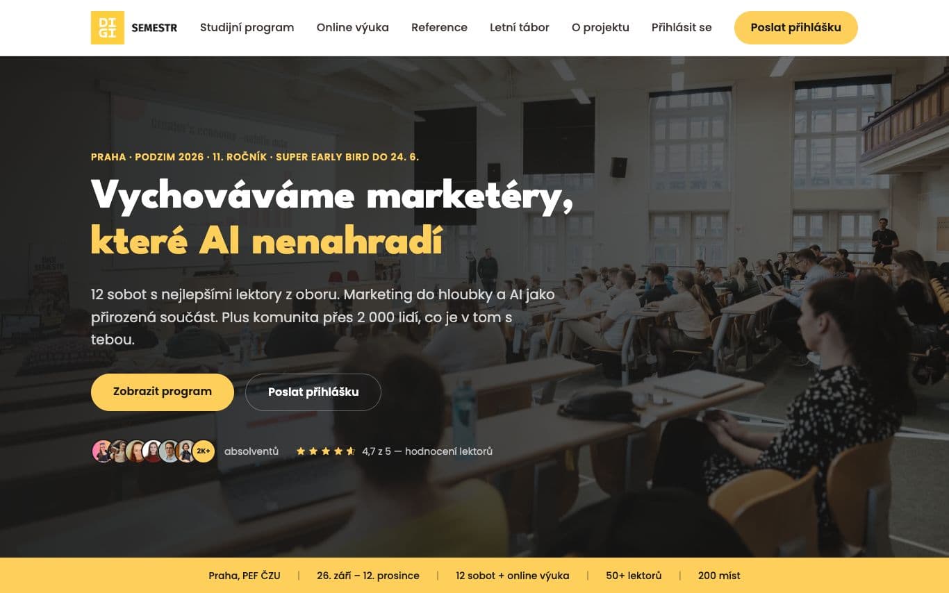Web Digisemestr.cz postavený přes AI