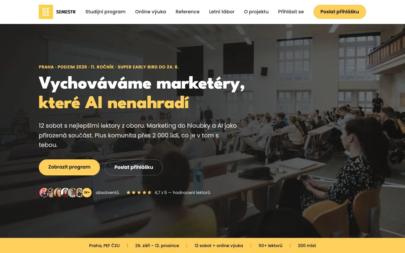 Web Digisemestr.cz postavený přes AI
