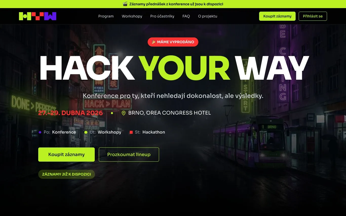 Web konference HackYourWay.cz postavený přes AI