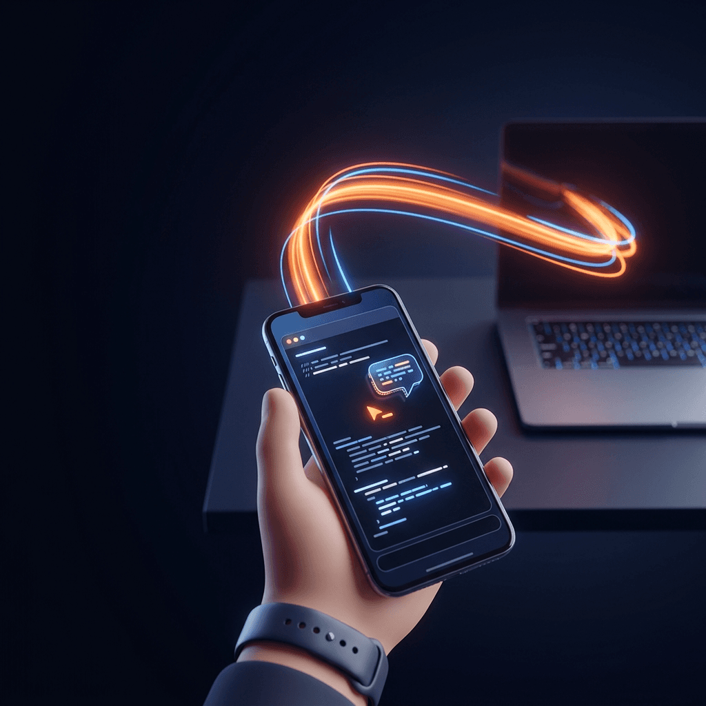 Telefon ovládá Claude Code běžící na počítači přes vzdálené připojení