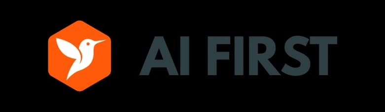 Skutečné logo AI First, oranžový šestiúhelník s kolibříkem
