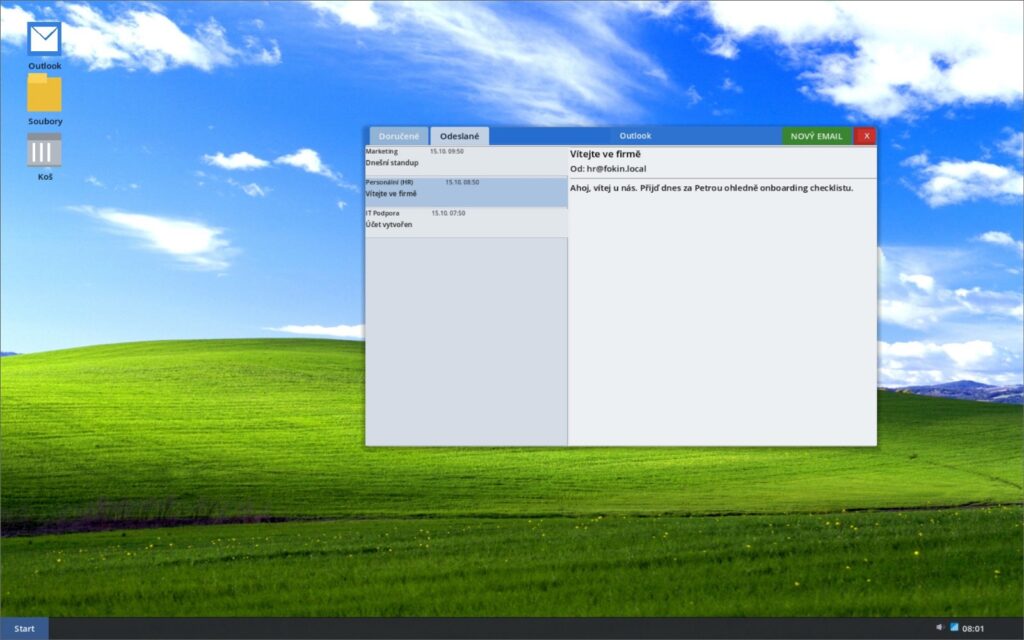 Screenshot ze hry, kterou vibe coduje Jirka Grummich a jeho simulátoru Windows XP